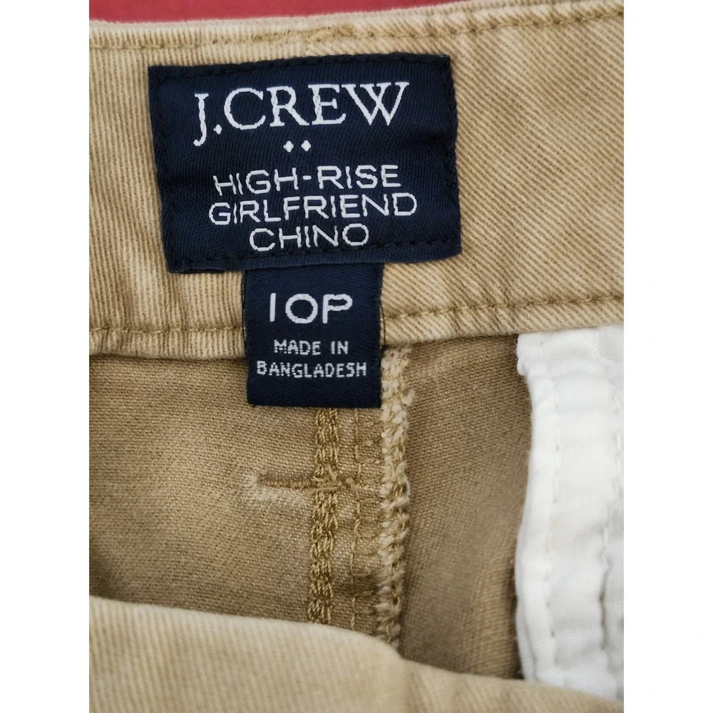 J.Crew High-Rise Girlfriend Chino Pants Tan Khaki Size 10P Stretch‎ Casual